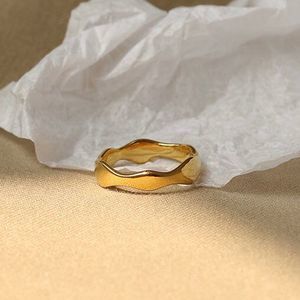 18K Thick Gold Plated Organic Hand Finished Edge Oceanic Wave Ring